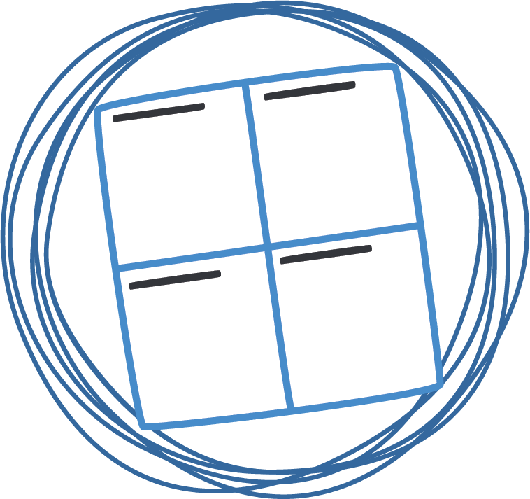 Icon representing SWOT method within Design Thinking